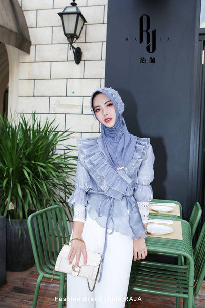 Zaira-Lilac Blue Chic and Sparkling Chiffon Hijab Cap