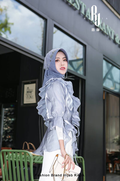 Zaira-Lilac Blue Chic and Sparkling Chiffon Hijab Cap