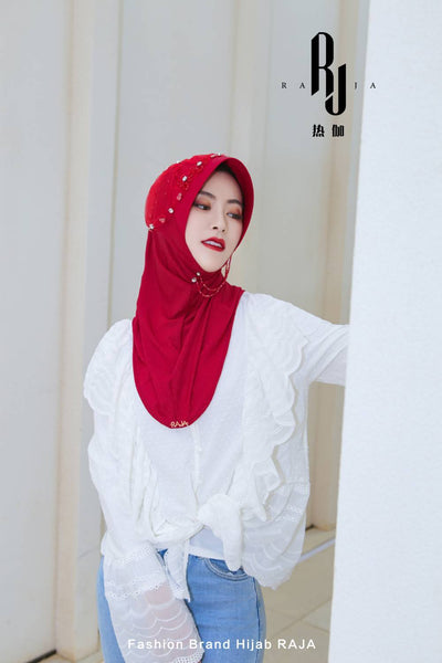 Zaira-Raspberry Chic and Sparkling Chiffon Hijab Cap