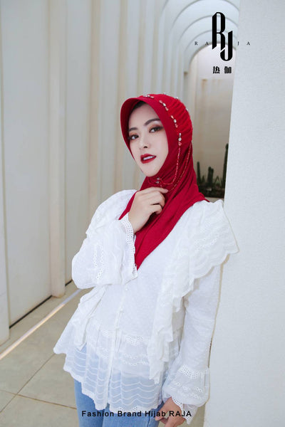 Zaira-Raspberry Chic and Sparkling Chiffon Hijab Cap