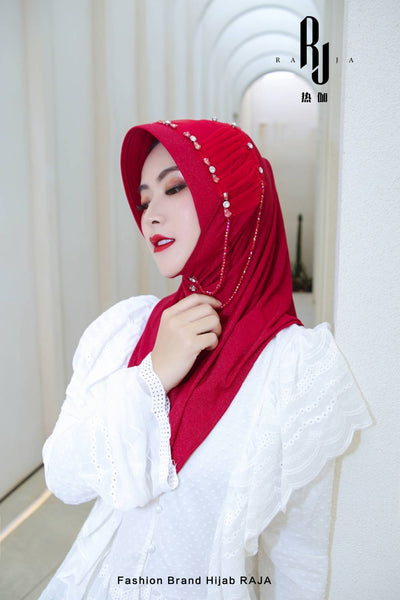 Zaira-Raspberry Chic and Sparkling Chiffon Hijab Cap