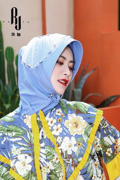 Zaira-Sky Blue Chic and Sparkling Chiffon Hijab Cap