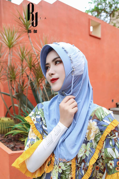 Zaira-Sky Blue Chic and Sparkling Chiffon Hijab Cap