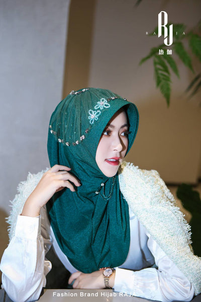 Zaira-Teal Chic and Sparkling Chiffon Hijab Cap