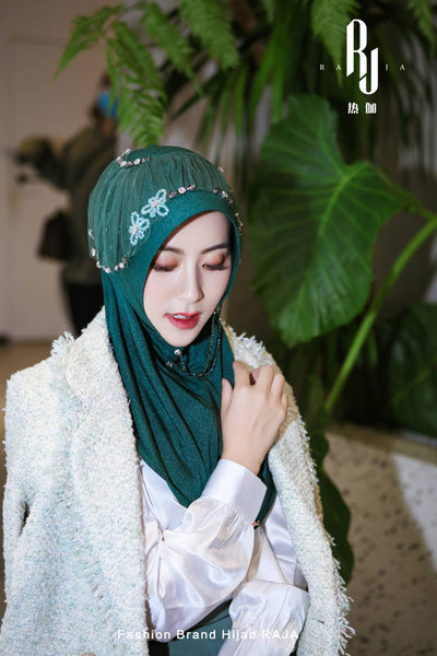 Zaira-Teal Chic and Sparkling Chiffon Hijab Cap