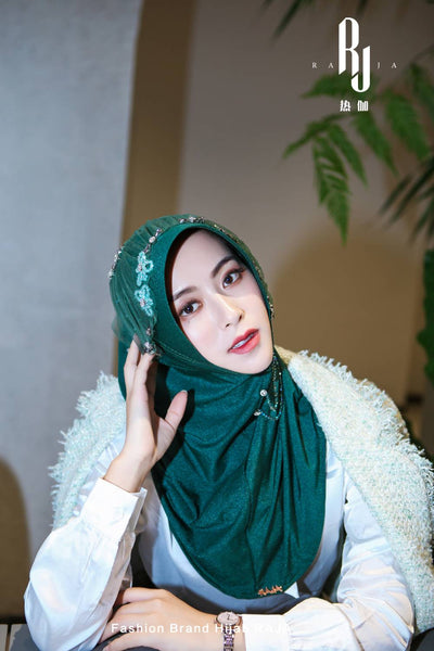 Zaira-Teal Chic and Sparkling Chiffon Hijab Cap