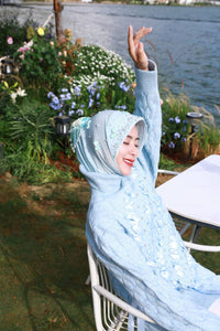 Barika-Baby Blue Romantic Handcrafted Hijab Cap with Satin Bows