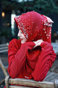 Barika-Raspberry Romantic Handcrafted Hijab Cap with Satin Bows