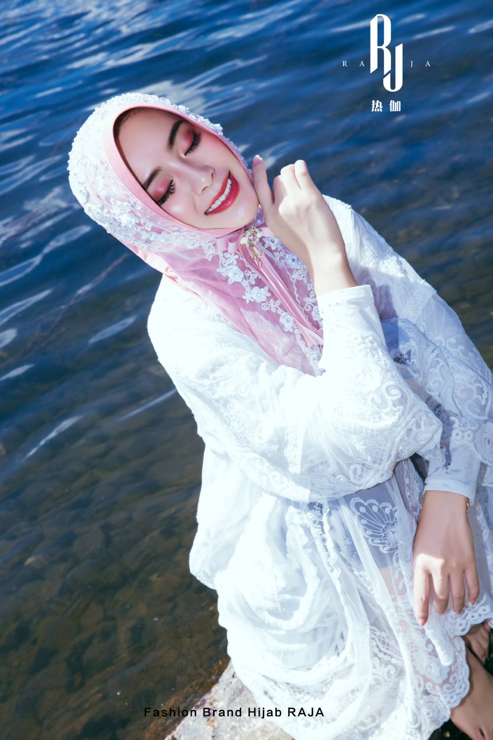 Yara-Candy Pink - Handbestickte Hijab-Kappe mit Perlen und dreidimensionalen Blumen