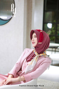 Laila-Watermelon Pink Enchanting Hijab Cap with Delicate Pearl Embellishments and Charmeuse Scarf