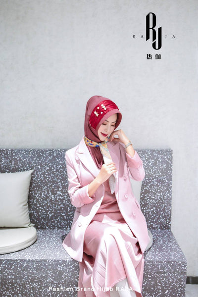 Laila-Watermelon Pink Enchanting Hijab Cap with Delicate Pearl Embellishments and Charmeuse Scarf