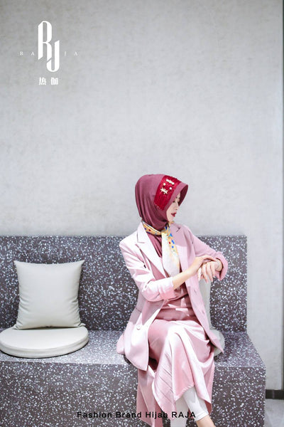 Laila-Watermelon Pink Enchanting Hijab Cap with Delicate Pearl Embellishments and Charmeuse Scarf