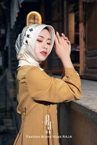 Jaseena-Cream Enchanting Hijab Cap with Delicate Ribbon Embellishment