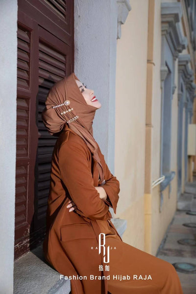 Shakira - Dark Chestnut Daily Hijab with Pearl Pins