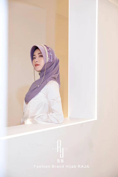 Nadia-Lavender Radiance Pearl and Rhinestone Chain Hijab Cap