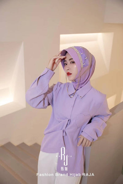 Nadia-Light Lilac Radiance Pearl and Rhinestone Chain Hijab Cap