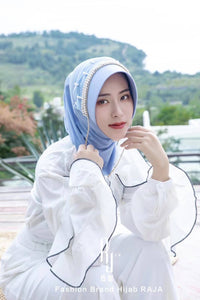 Nadia-Sky Blue Radiance Pearl and Rhinestone Chain Hijab Cap