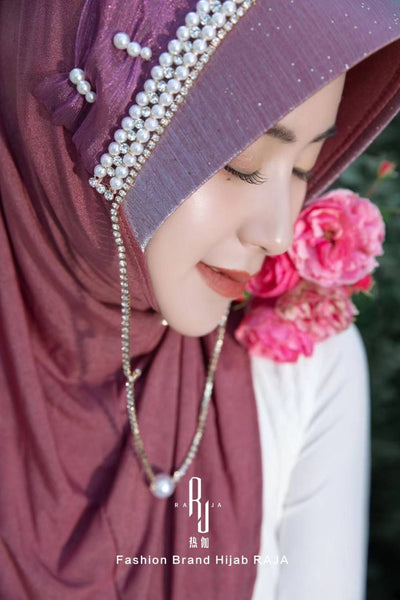 Nadia-Watermelon Pink Radiance Pearl and Rhinestone Chain Hijab Cap