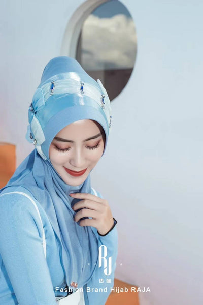 Irsa-Baby Blue Eyes Charming Love Knot Chiffon Hijab Cap