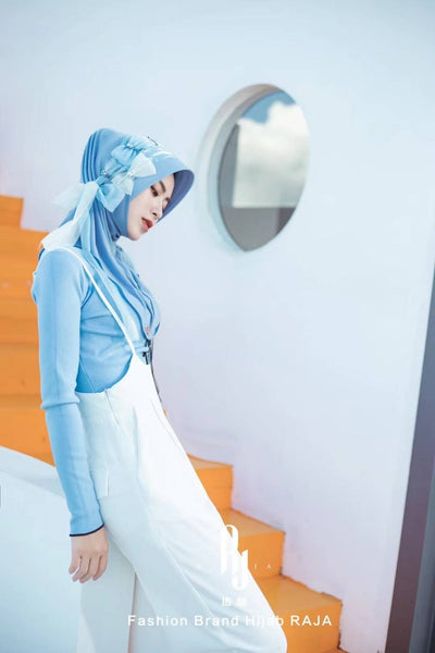 Irsa-Baby Blue Eyes Charming Love Knot Chiffon Hijab Cap