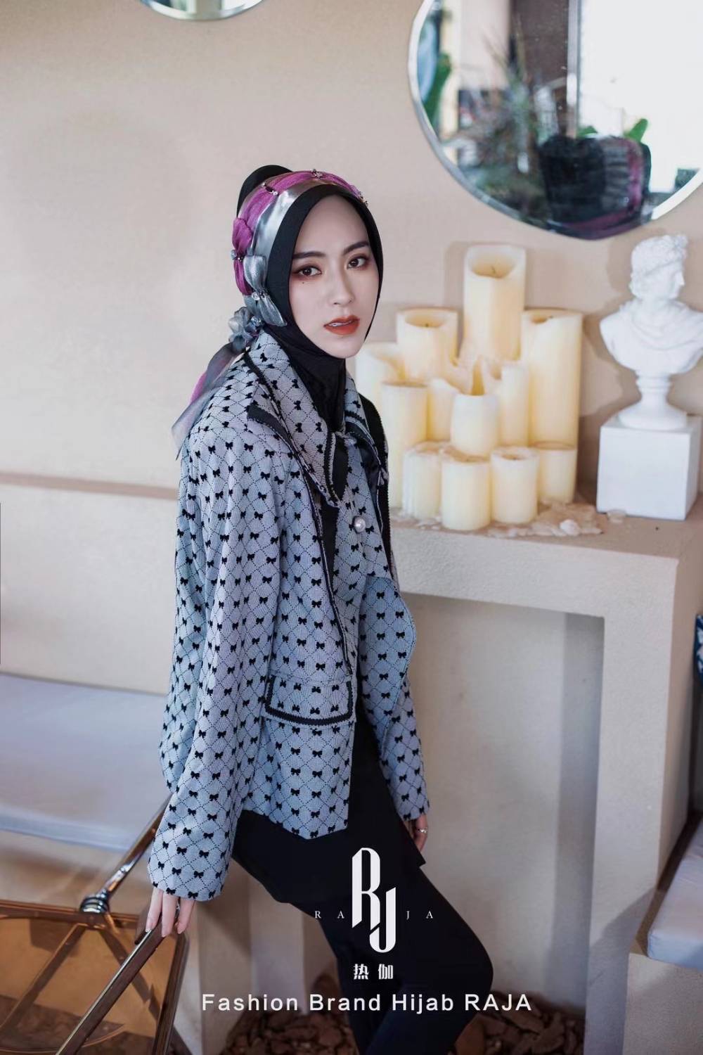 Irsa-Casquette hijab en mousseline de soie avec nœud d'amour charmant noir