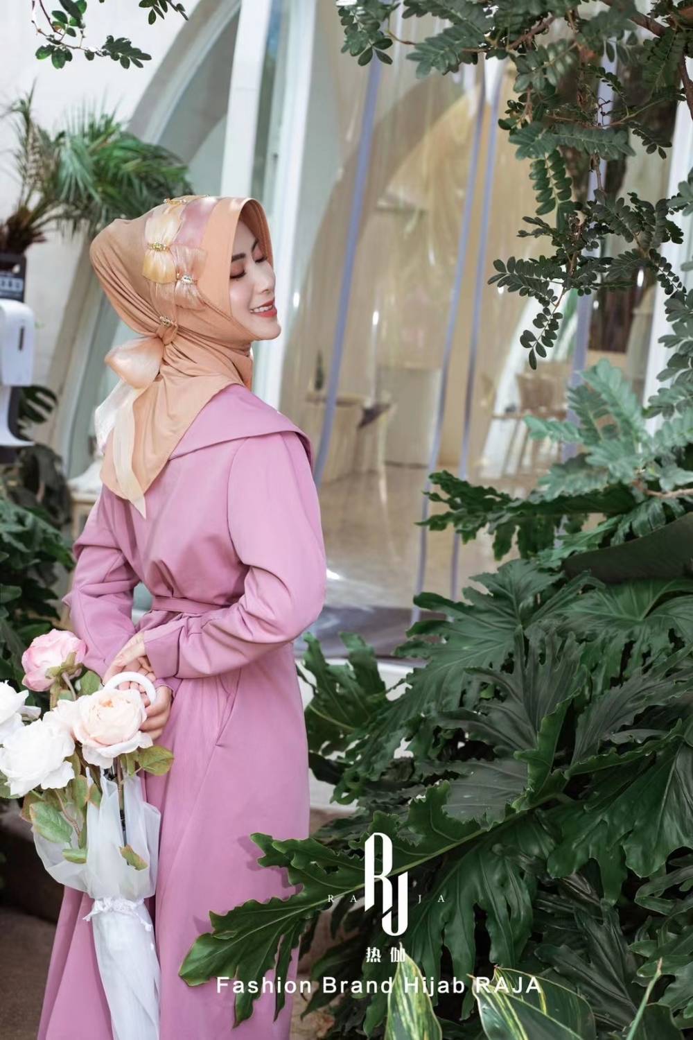 Casquette hijab en mousseline de soie avec nœud d'amour charmant Irsa-Daytona Peach