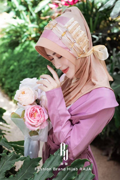 Irsa-Daytona Peach Charming Love Knot Chiffon Hijab Cap