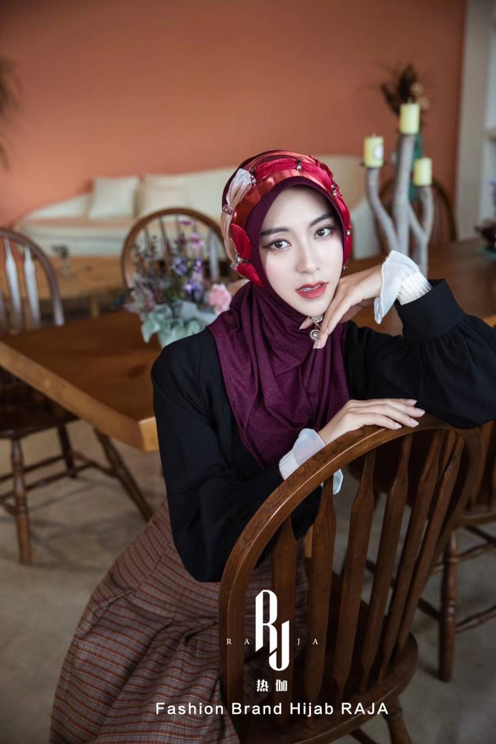 Bonnet hijab en mousseline de soie avec nœud d'amour charmant Irsa-Grape
