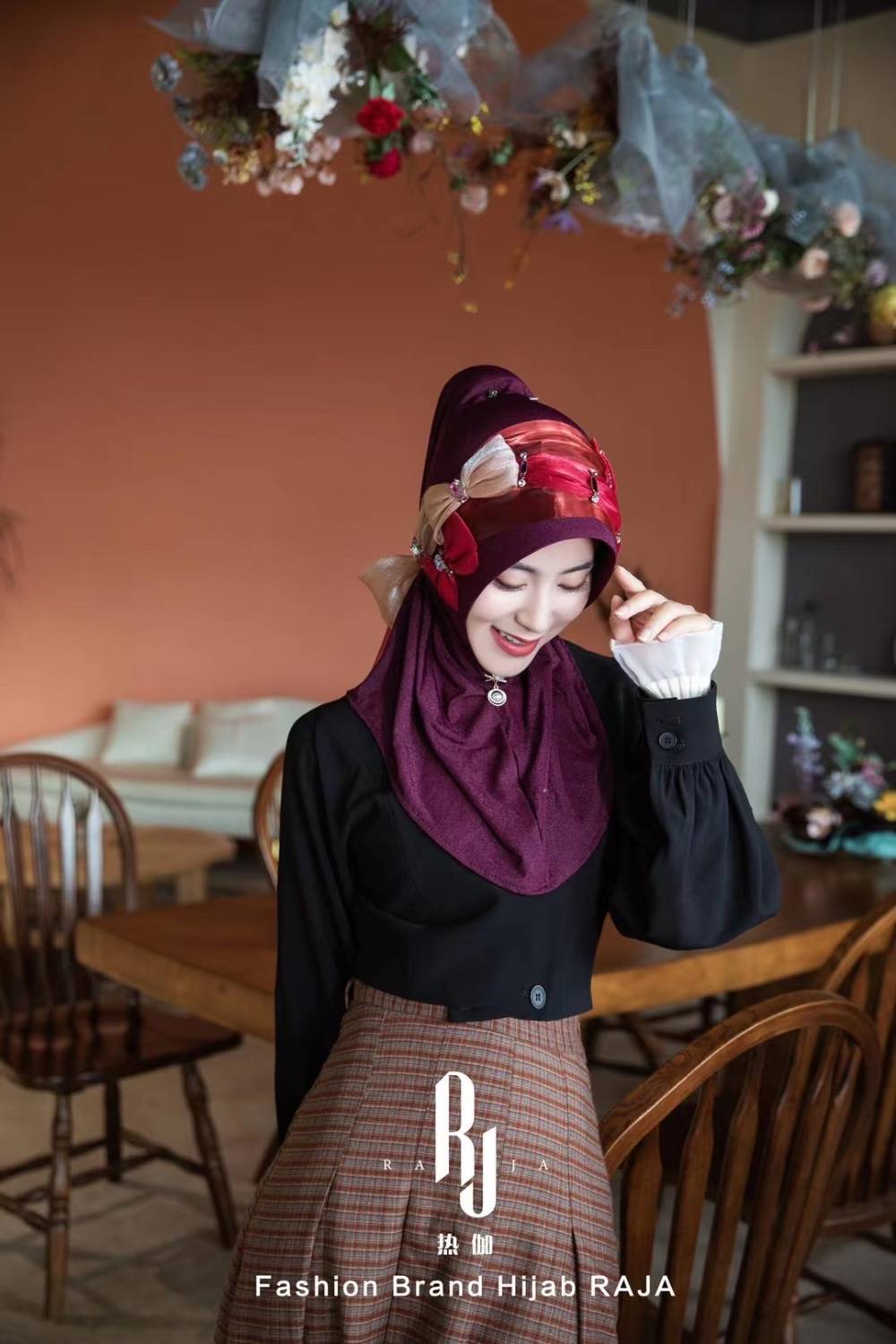 Bonnet hijab en mousseline de soie avec nœud d'amour charmant Irsa-Grape