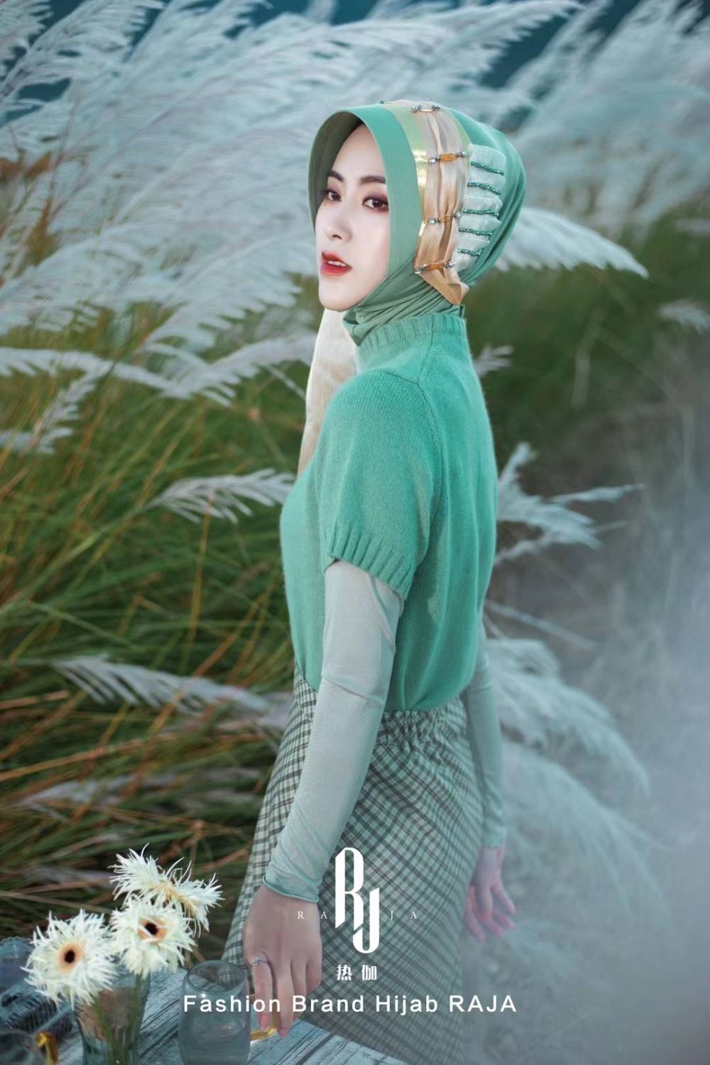 Irsa-Mint Charming Love Knot Chiffon Hijab Cap