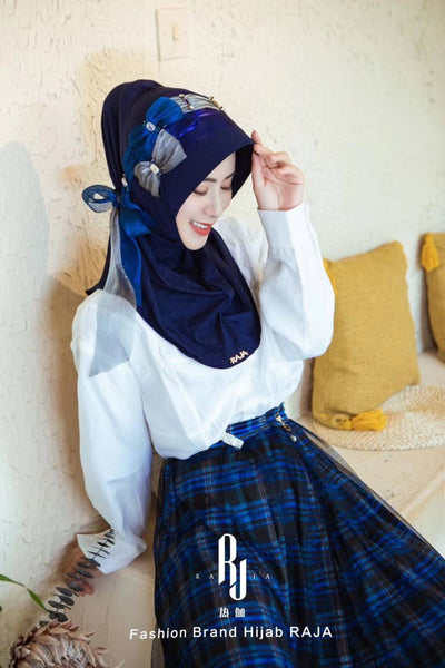 Irsa-Royal Blue Charming Love Knot Chiffon Hijab Cap