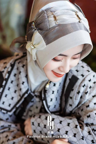 Irsa-Silver Charming Love Knot Chiffon Hijab Cap