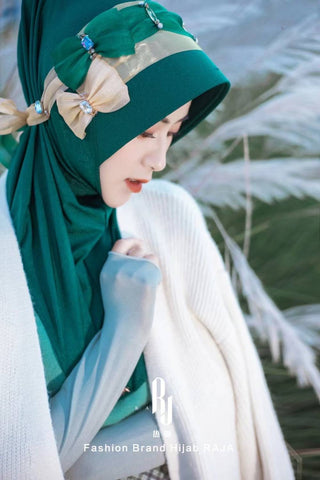 Irsa-Teal Charming Love Knot Chiffon Hijab Cap