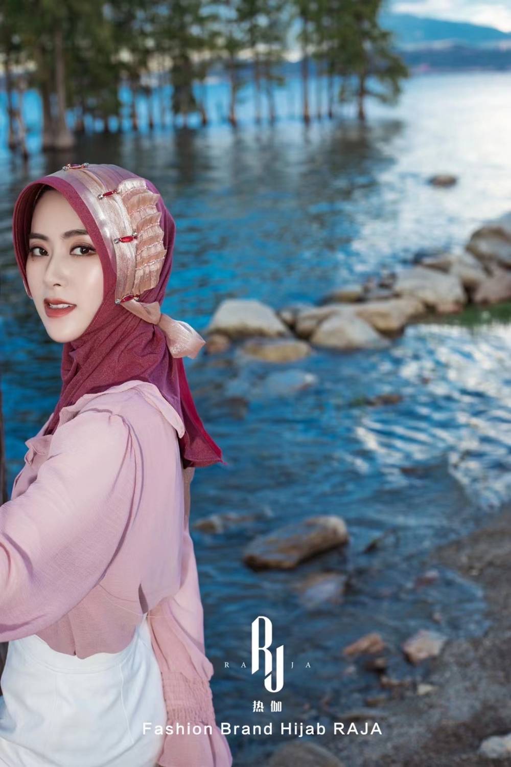 Irsa-Pastèque Rose Charmant Noeud D'amour En Mousseline De Soie Hijab Casquette