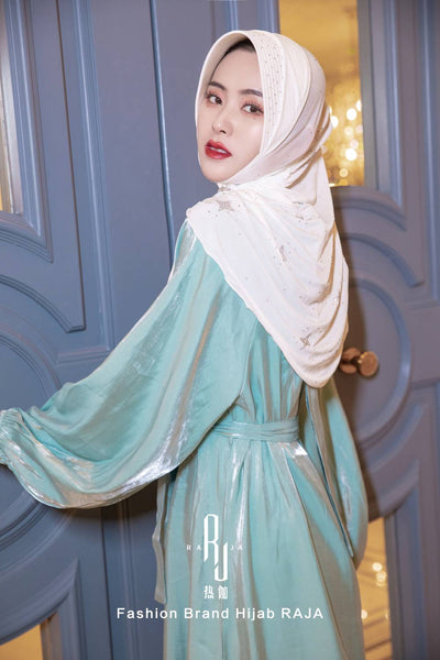 Haniya-White Drawstring Hijab Cap with Beaded Stars