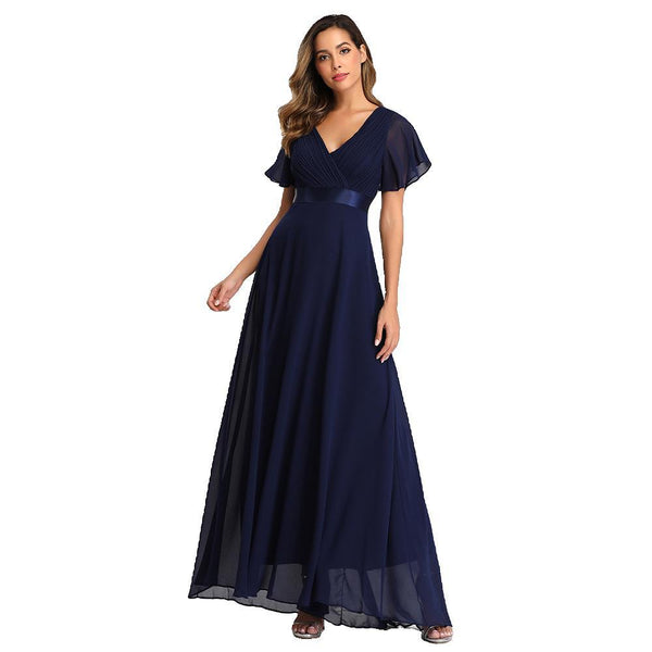 Plus Size Short Sleeves A-Line Chiffon Dress