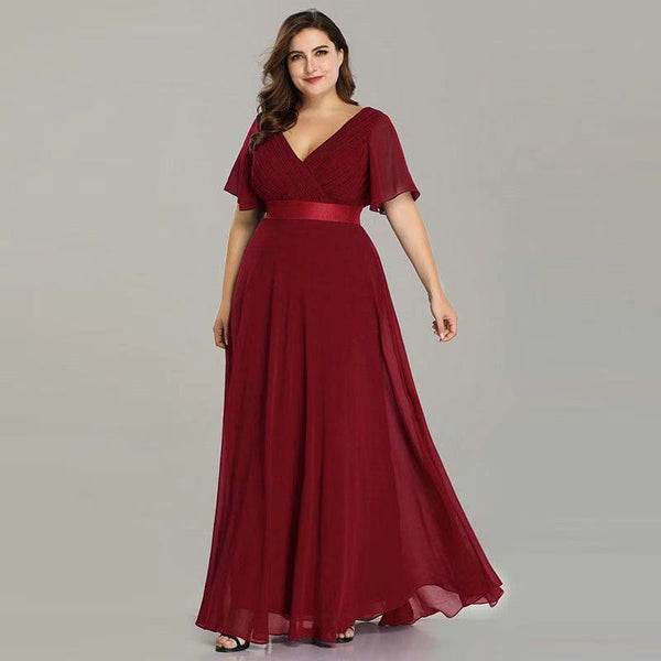 Plus Size Short Sleeves A-Line Chiffon Dress