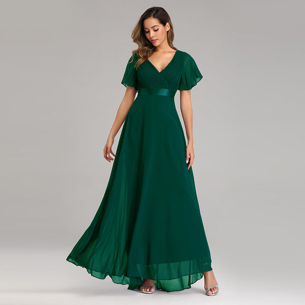 Plus Size Short Sleeves A-Line Chiffon Dress