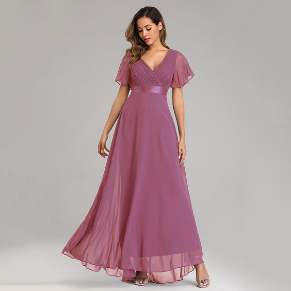 Plus Size Short Sleeves A-Line Chiffon Dress