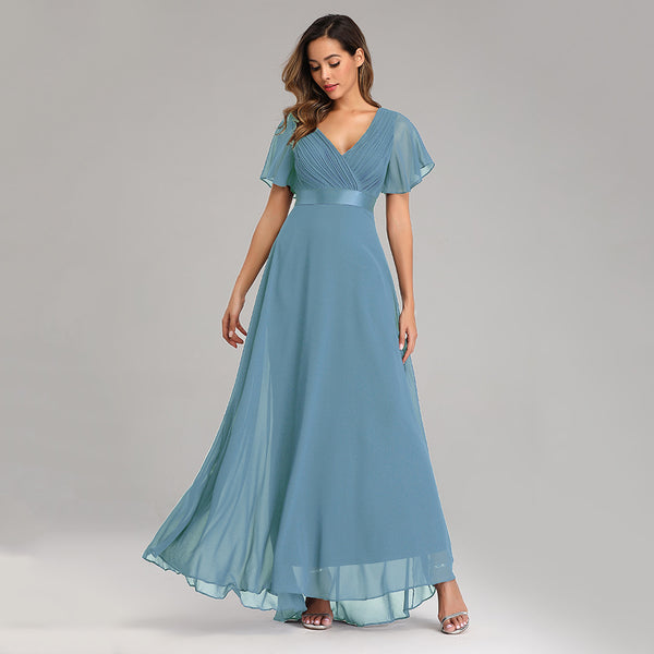 Plus Size Short Sleeves A-Line Chiffon Dress