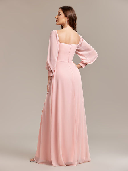 Elegant Versatile Strapless Off-the-Shoulder Long Sleeve A-line Chiffon Dress with High Slit