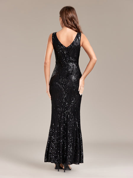 Sparkling Scoop Neck Sleeveless Mermaid Sequin Evening Dress