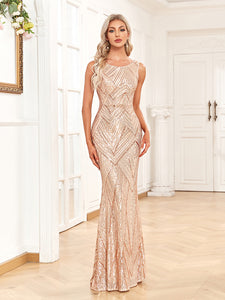 Sparkling Scoop Neck Sleeveless Mermaid Sequin Evening Dress