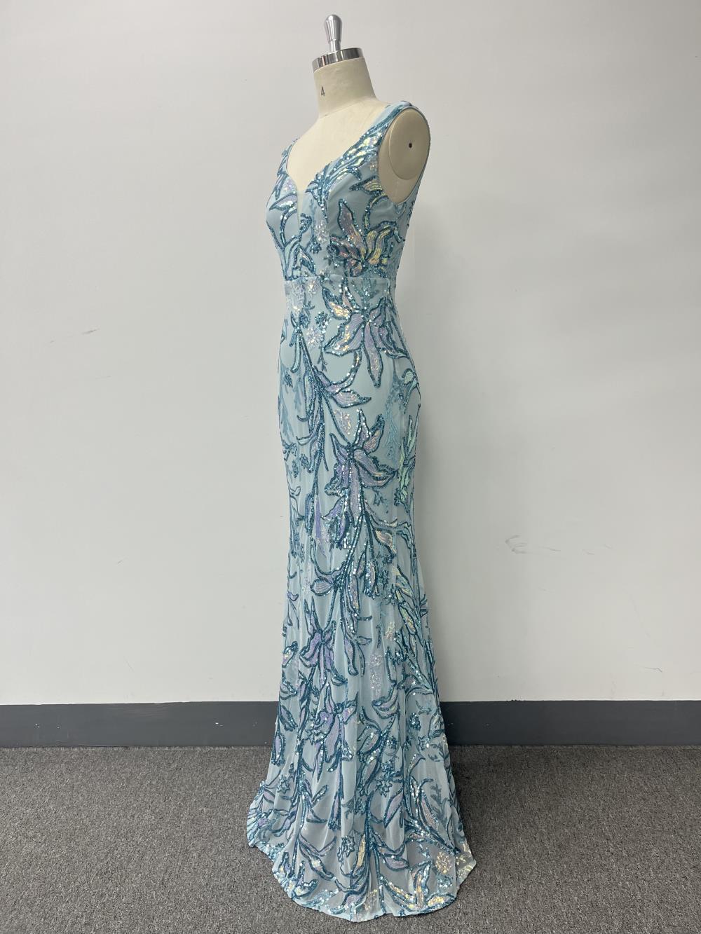 Sassy maxi večerní šaty s výstřihem do V, bez rukávů, s flitry a pouzdrovým střihem