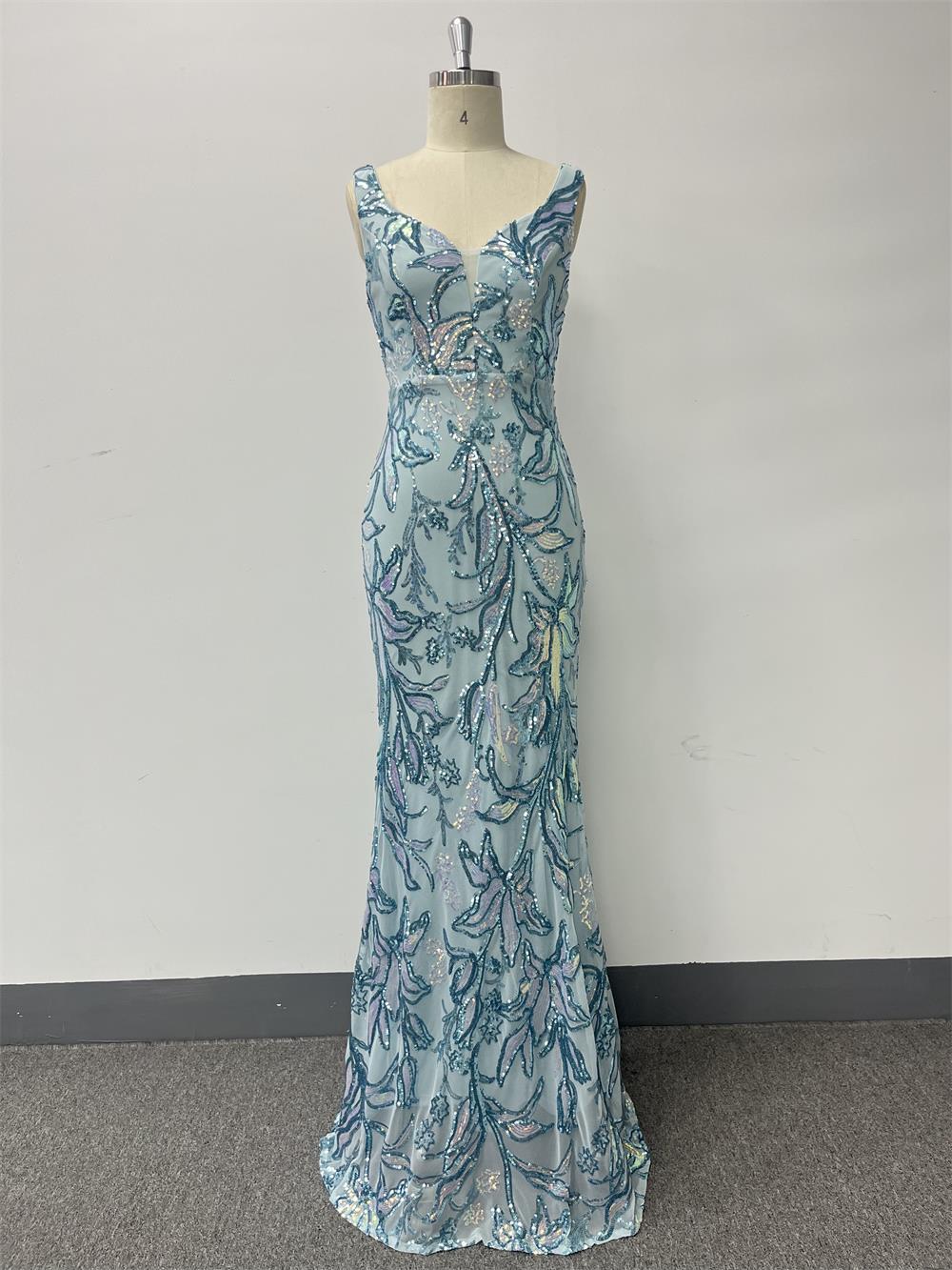 Sassy maxi večerní šaty s výstřihem do V, bez rukávů, s flitry a pouzdrovým střihem