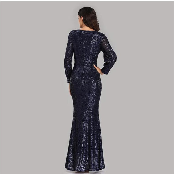 Sophisticated V-Neck Long Sleeves Sheath Sequin Maxi Formal/Evening Dress