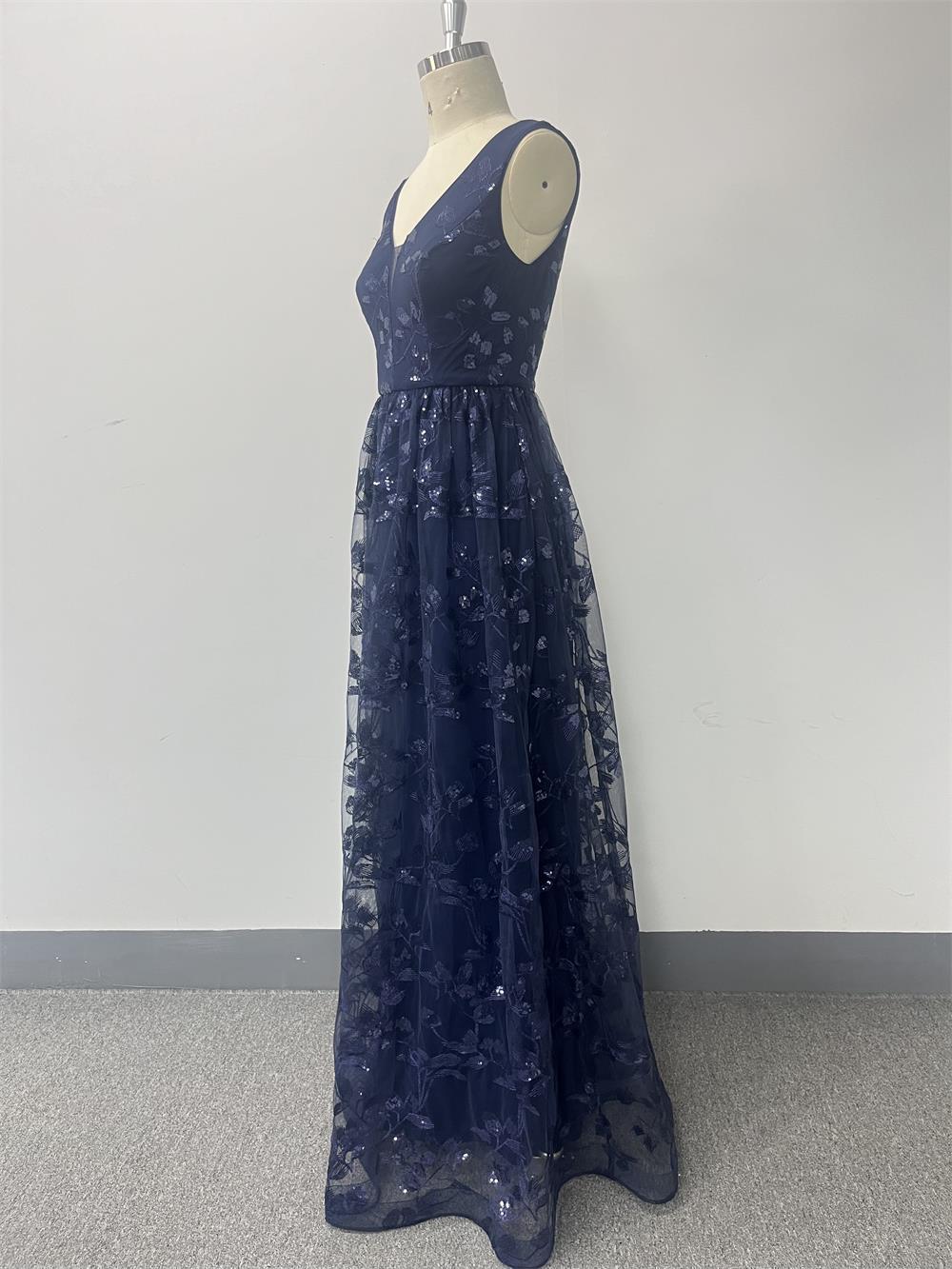 Luxusní maxi šaty bez rukávů s výstřihem do V, áčkového střihu, třpytivé formální/večerní