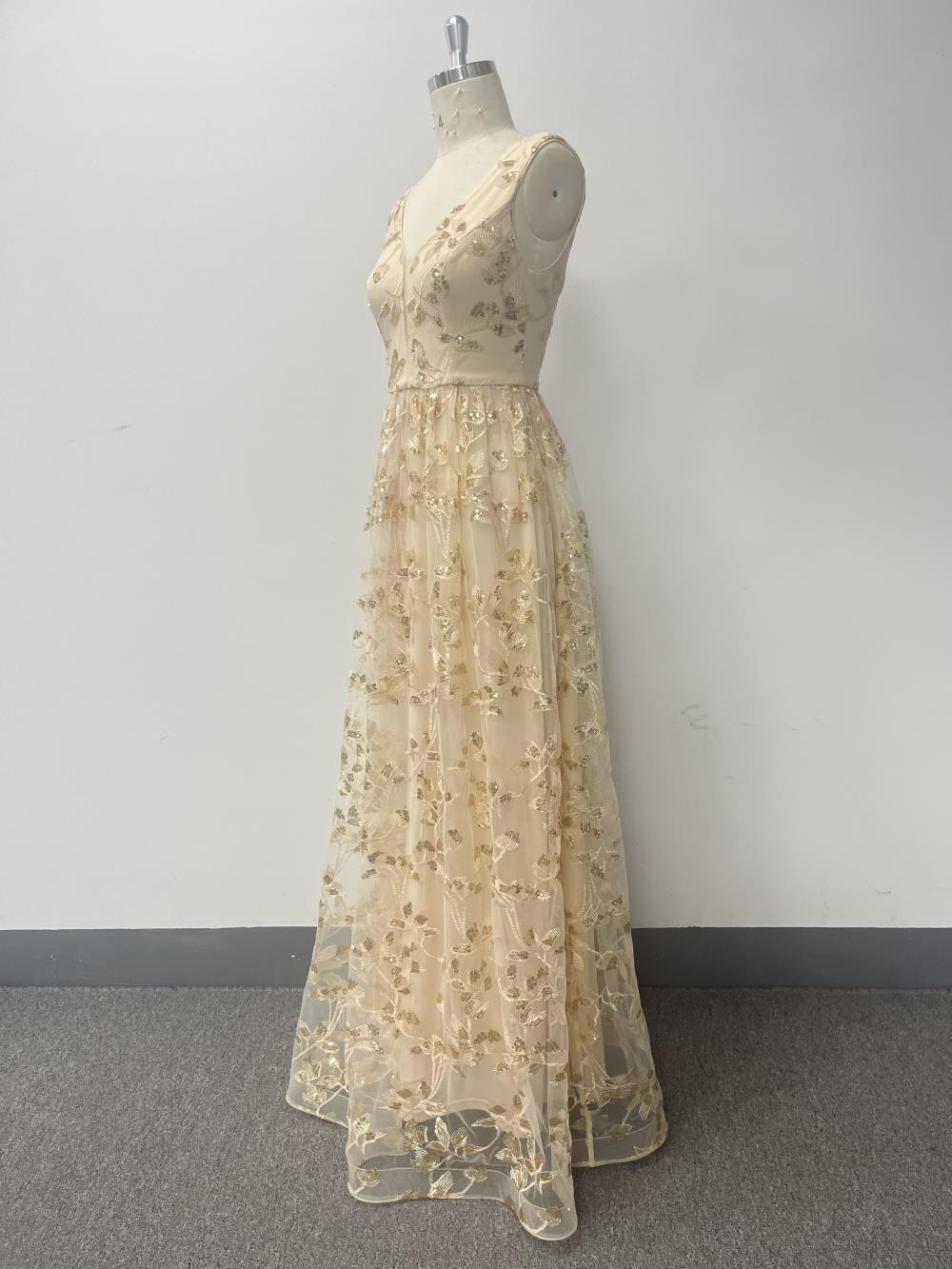 Luxusní maxi šaty bez rukávů s výstřihem do V, áčkového střihu, třpytivé formální/večerní