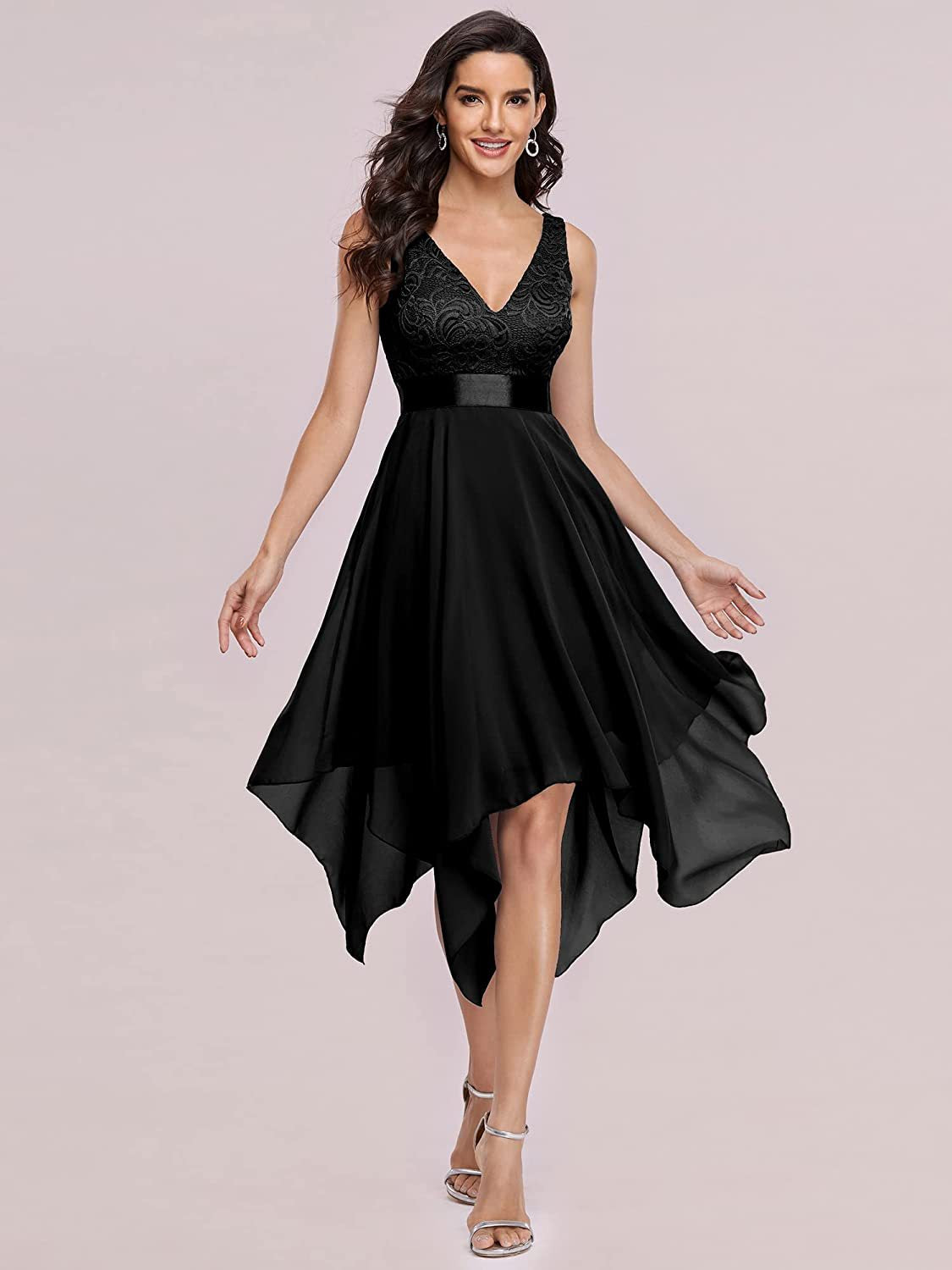 Chic V-Neck Sleeveless A-Line Knee Length Dress with Asymmetrical Hemline