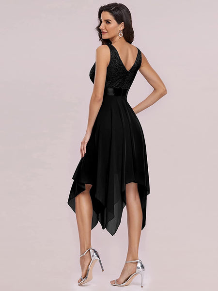 Chic V-Neck Sleeveless A-Line Knee Length Dress with Asymmetrical Hemline